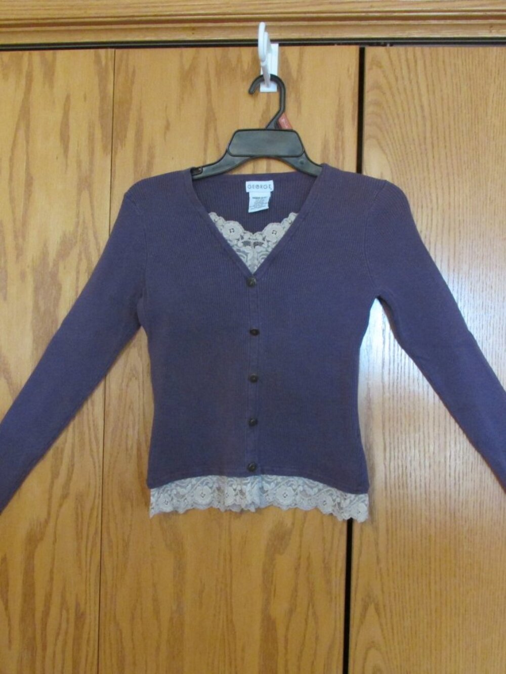GEORGE WOMEN'S SIZE M (8 / 10) TOP PLUM SILK MOCK CARDIGAN SWEATER BEIGE LACE